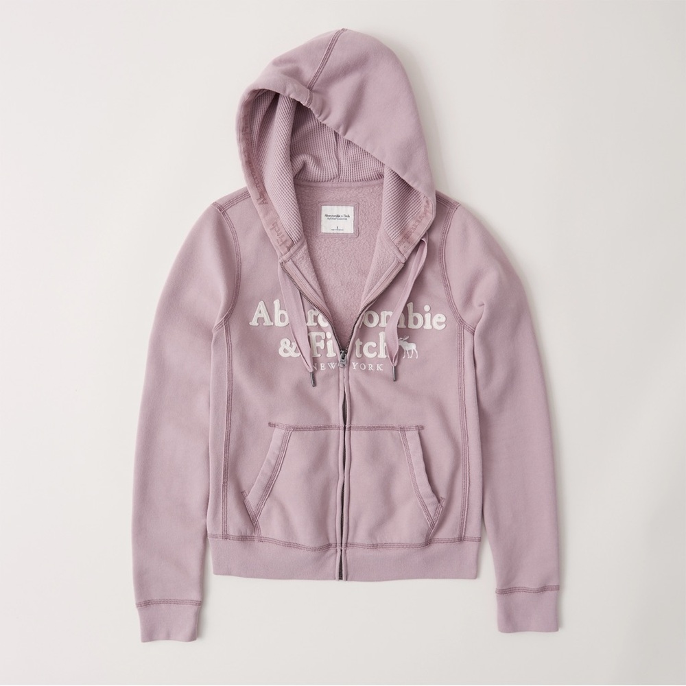 💓Abercrombie & Fitch Pink Full Zip Logo Hoodie Size S💓